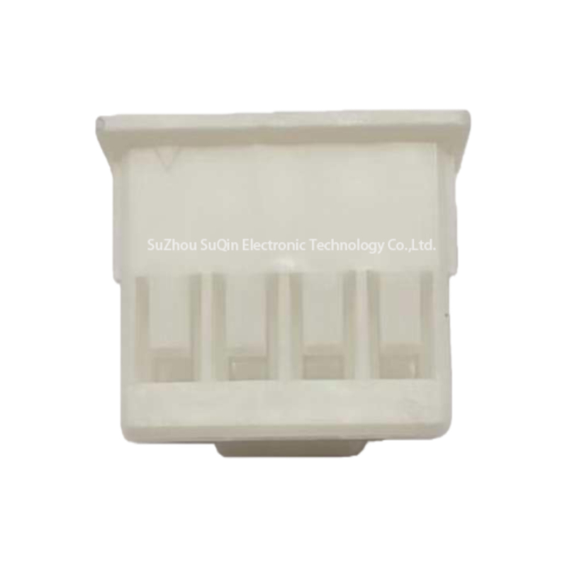 Rear view of JST 4 pin housing showing wire entry points for crimp terminals.